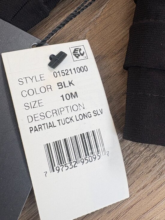 NWT Adrianna Papell Partial Tuck Elbow Sleeve Dress black 10 M L mesh pleated - Picture 9 of 14